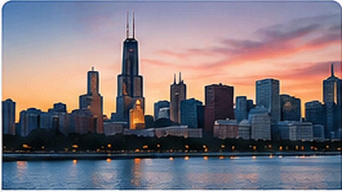 Chicago skyline at sunset